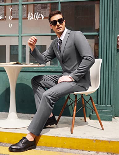 COOFANDY Men's 2 Piece Suits Classic Fit 2 Button Dress Suits Tuxedo Jacket Blazer Suit for Wedding Dinner Prom Grey