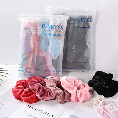 IVARYSS Velvet Scrunchies for Women, 12 Pcs Dark Colors Classic Elastic Thick Scrunchy Bands Ties, Soft Ropes Ponytail Holder Hair Accessories