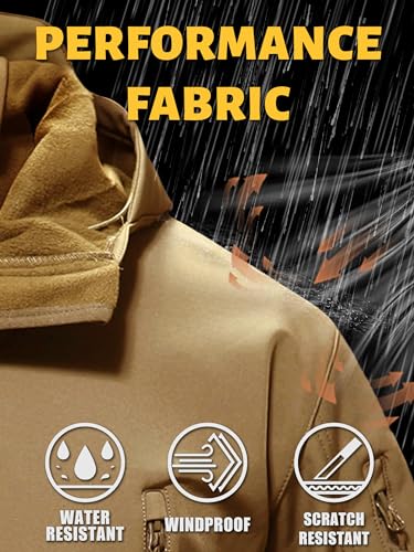 TACVASEN Waterproof Jacket for Men's Snowboard Special Ops Military Tactical Soft Shell Rain Jacket Warm Ski Coats with Hood Hiking Sand XL