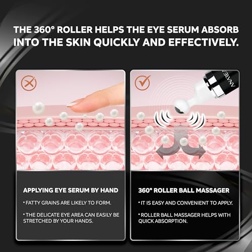 ANAREAL Eye Bags Treatment for Men and Women : Caffeine Under Eye Cream for Dark Circles & Puffiness - 360° Eye Roller for Puffy Eyes