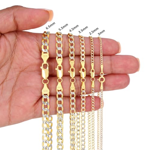 Nuragold 10K Real Yellow Gold Cuban Curb Pave Diamond Cut Chain Necklace - 18",4.5mm