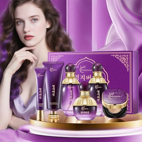 Ganoderma Lucidum Skincare Set - Face Care Kit with Collagen,Niacinamide, Hyaluronic Acid - Anti aging & Firming Skin, Face Care Gift Set for Women Include Toner, Serum, Lotion, Eye Cream, Face Cream