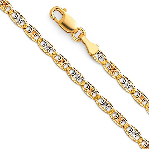 14k REAL Tri Color Gold Solid 2mm Star/Edge Diamond Cut Chain Necklace with Lobster Claw Clasp - 20"