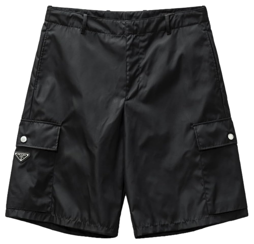 Prada, Mens Nylon Cargo Shorts, 36, Black