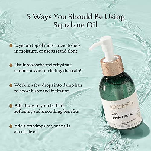 BIOSSANCE 100% Squalane Oil - Vegan Face & Body Oil Moisturizer - 3.3 oz
