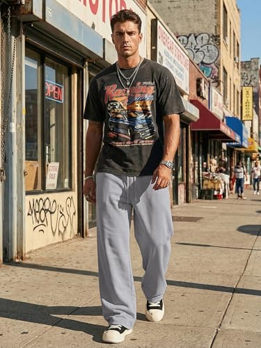 JMIERR Mens Baggy Sweatpants Drawstring Wide Leg Sweat Pants with Pockets Quiet Luxury Big and Tall, 3XL, Light Grey