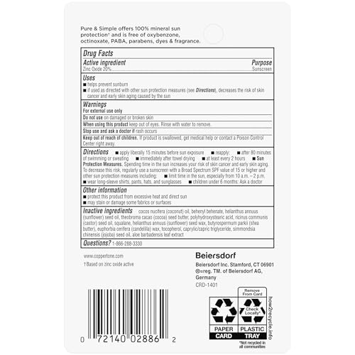 Coppertone Pure and Simple Baby Sunscreen Stick SPF 50, 0.49 OZ