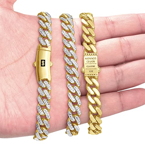 Nuragold 10k Real Yellow Gold Monaco 9mm Miami Cuban Pave Mens Necklace - 22"