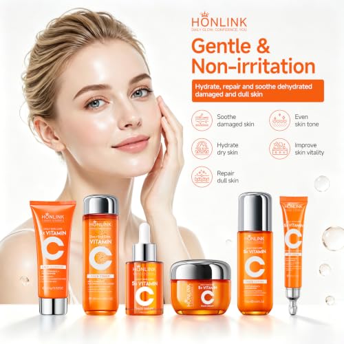 HONLINK Vitamin C Skincare Set for Women, 6-Step Face Care Routine