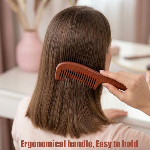 Morsafe 2 Pcs Sandalwood Hair Comb Set Wide and Fine Tooth Wooden Comb for Women Men, Anti-static Detangling Wood Comb for Curly Fine Frizzy Wet Dry Hair