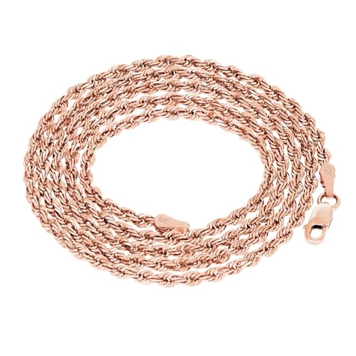 Nuragold 10k Real Rose Gold 2.5mm Rope Chain Diamond Cut Necklace (16"-30") - 16"