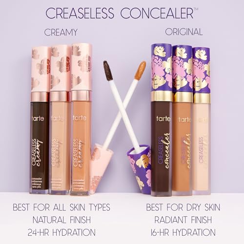 tarte creaseless creamy full-coverage concealer – Waterproof Hydrating Longwear, Niacinamide & Caffeine for covering Dark Circles & Blemishes, Vegan & Cruelty-Free, full size, 22N light neutral