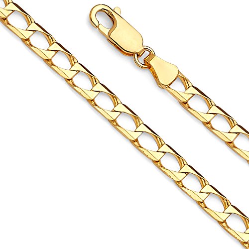 14k REAL Yellow Gold Solid Men's 4mm Square Cuban Curb Chain Bracelet with Lobster Claw Clasp - 8"