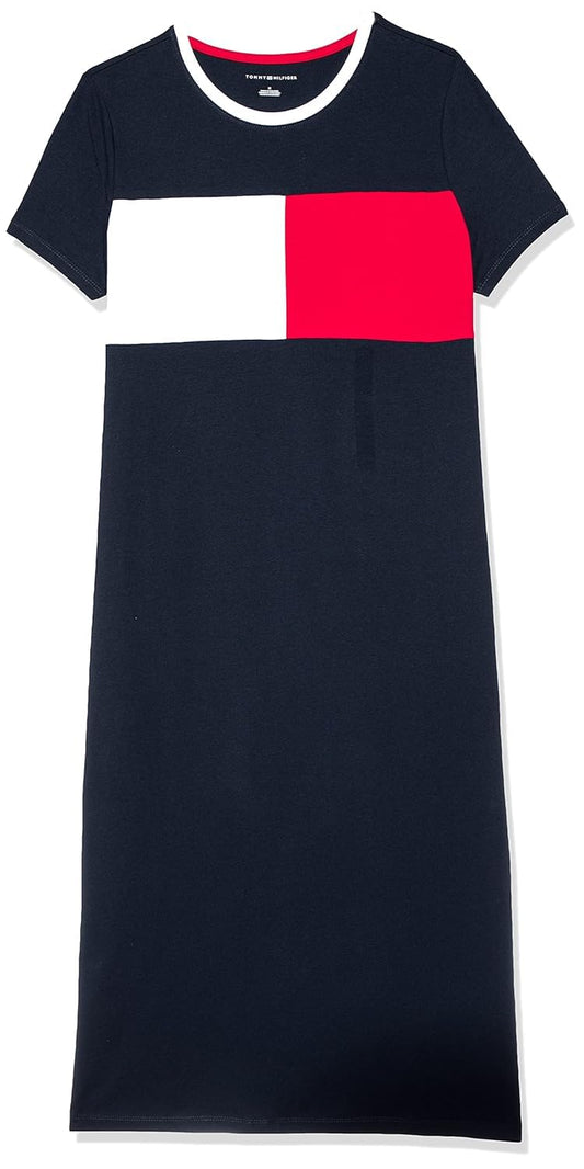 Tommy Hilfiger Womens –Short Sleeve Cotton Summer Dresses for Midi T-Shirt, Classic Sky Captain, Medium US