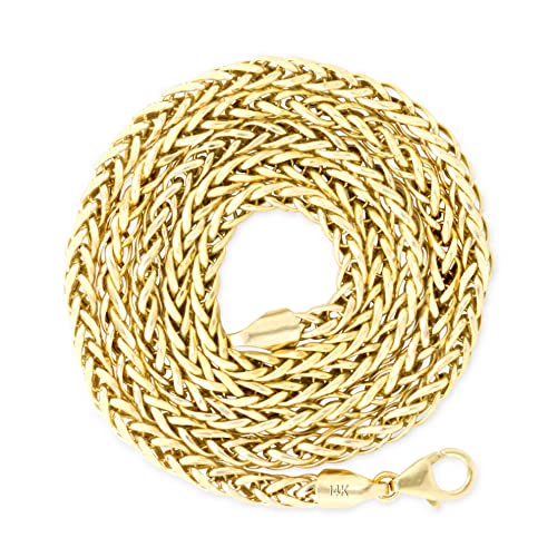 Nuragold 14k Real Yellow Gold 3mm Palm Wheat Spiga Round Chain Necklace - 24"
