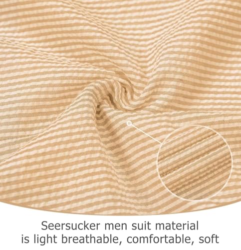 Seersucker Slim Suits Men Formal Summer Beach Wedding Grooms 2 Piece Blazer Pants Party Striped Suit Orange S