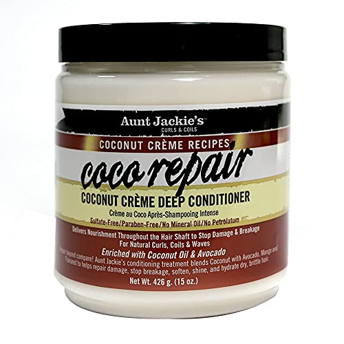 Aunt Jackie's Coconut Crème Recipes Coco Repair Deep Hair Conditioner, Delivers Nourishment, Stops Damage, Breakage for Natural Curls, 15 oz