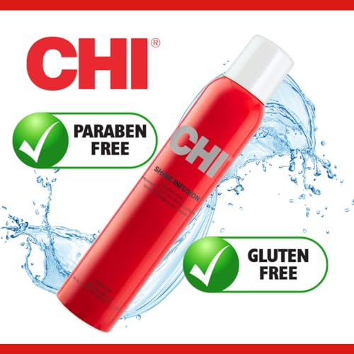 CHI Shine Infusion Hair Spray, Weightless Shine & Frizz Control, Reduces Flyaways & Helps Repair Split Ends, Sulfate‑Free, Paraben‑Free Hair Finish Spray for All Hair Types, 5.3 Oz