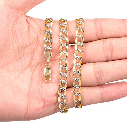 Nuragold 10k Real Yellow Gold Cuban Curb 7mm Solid Pave Chain Necklace - 26"