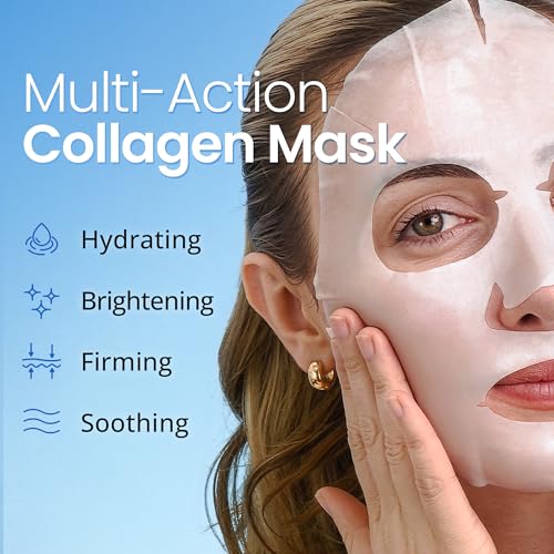 Ebanel 10-Pack Collagen Face Mask with Hyaluronic Acid, Vitamin C, Peptide