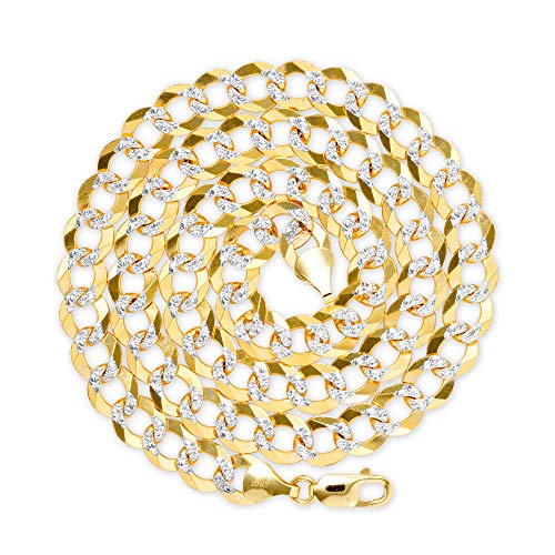 Nuragold 10k Real Yellow Gold Cuban Curb 10mm Solid Pave Chain Necklace - 24"