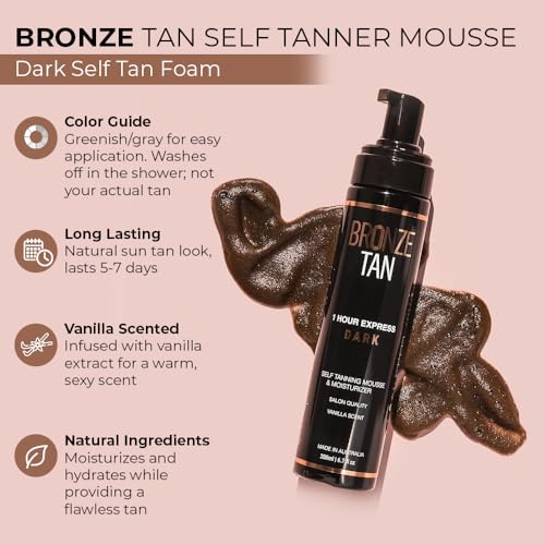 Bronze Tan Dark Self Tanner Mousse, Sunless Tanning Foam, 200 mL/6.7 fl oz
