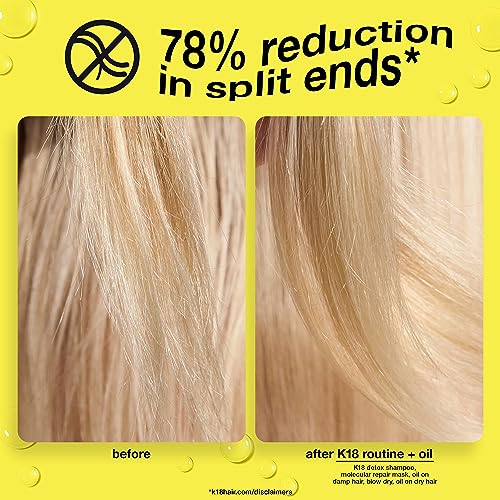 K18 Molecular Repair Hair Oil - Strengthening Peptide Damaged Hair Treatment Oil - 24-Hour Frizz Control + Heat Protectant - Helps Reduce Split Ends + Boost Shine (0.34 Fl oz)
