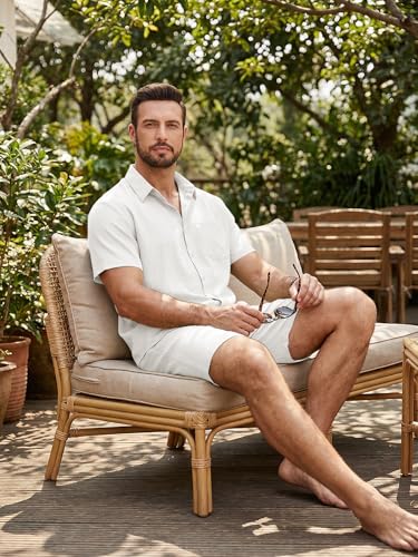 JMIERR Men Beach Sets 2 Piece Short Sleeve Summer Outfits 7 inch 2026 Quiet Luxury Sets Tracksuit with Pockets, 3XL, White