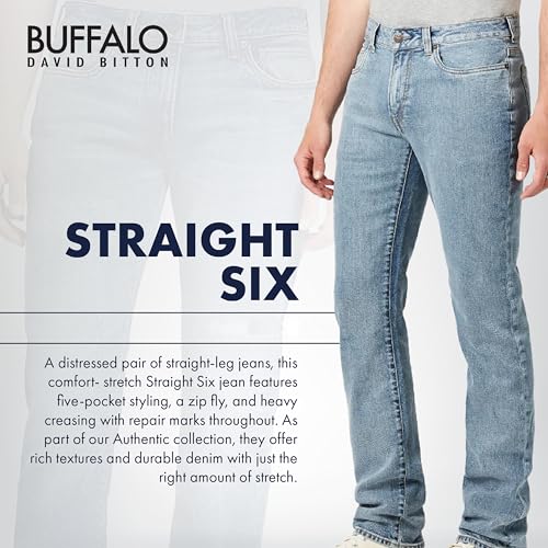 Buffalo David Bitton Men's Straight Six Jeans, Grey Sanded, 34W x 32L