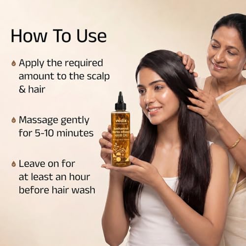 Vedix Keshamrut Herbs Infused Ayurvedic Hair Oil With Bhringraj, Amla & Rosemary I Control Hair Fall & Boost Hair Growth I 16+ Whole Herbs, Leaves & Flowers I No Mineral Oils & Chemicals (Pack of 3)