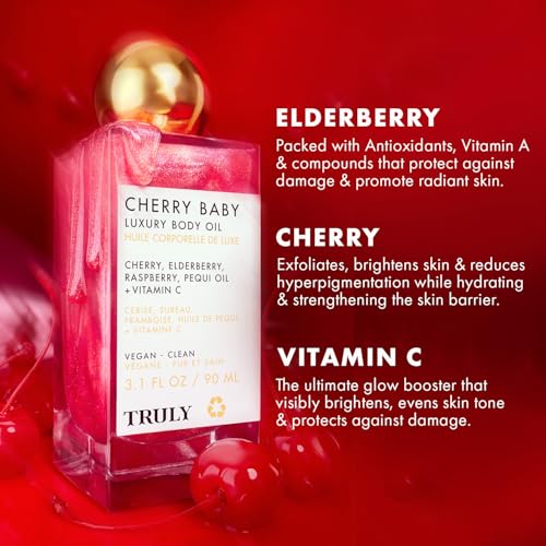 Truly Beauty Cherry Baby Luxury Body Oil | Hydrating Shimmer Oil for Glow
