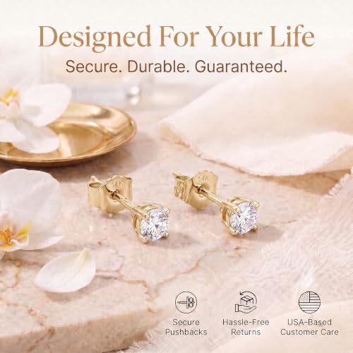 14K Yellow Gold 1/4 Carat Lab Grown Diamond Stud Earrings for Women