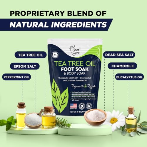FOOT CURE Tea Tree Oil Foot Soak with Epsom Salt - Best Toenail Fungus Treatment, Athletes Foot & Softens Calluses - Soothes Sore & Tired Feet, Fungal Toe, Foot Odor Scent, Spa Pedicure (Pack of 2)