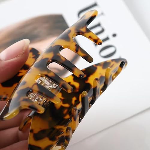 4 PCS Premium Durable Hair Claw Clips, Medium Acetate Tortoise Shell Leopard Celluloid Non-Slip Strong Grip Jaw Clips, Fashion Strong Grip Banana Hair Clips for Women Thin Thick Hair(3.74 x 2 in)