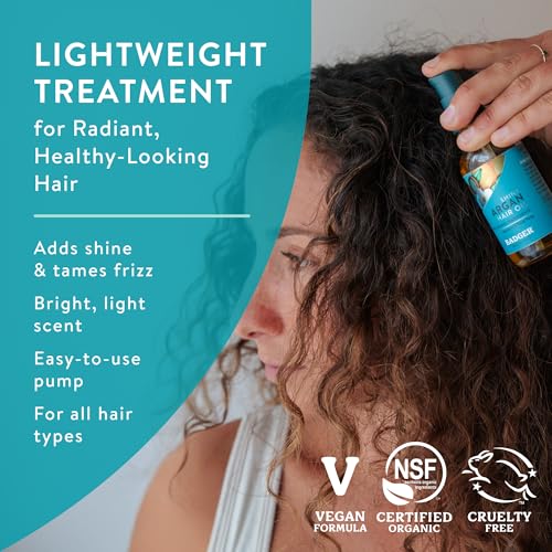Badger Organic Argan Hair Oil, Restore a Healthy Shine to Dry Brittle Hair, Organic Moroccan Argan Oil Hair Moisturizer/Hair Serum, 2 fl oz Glass Bottle