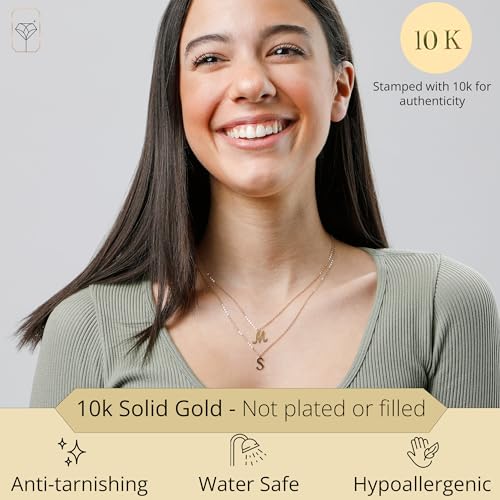 10K Yellow Gold Small Script Initial Letter S Pendant Necklace for Women