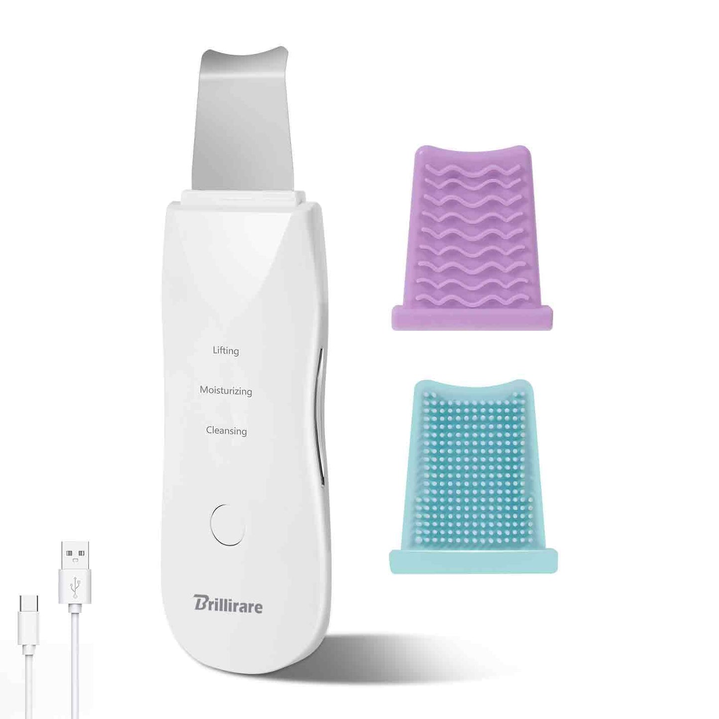 BRILLIRARE Face Scrubber, Skin Spatula, Facial Silicone Pore Cleaner, Rechargeable All Skin Types Waterproof Blackhead Remover Tools for Deep Cleansing, Exfoliating, 3 Modes Wireless, White