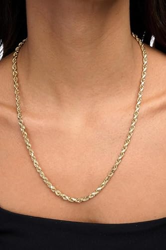 Abbie+Cleo 10K Real Gold Rope Chain Necklace for Men and Women - Cadena de Oro para Hombres y Mujeres - (10k - 5mm - 22 Inch)