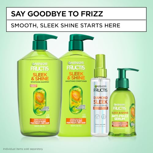 Garnier Fructis Diamond Sleek Hair Shine Spray, Up to 100-Hour Frizz Control, Heat Protectant up to 450°F with Vegan Keratin Smoothing Complex and Argan Oil for Frizzy, Dry, Dull Hair, 4.6 Fl Oz