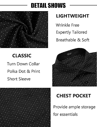 COOFANDY Mens Polka Dot Dress Shirt Fashion Stylish Shirts Business Casual Shirts Black