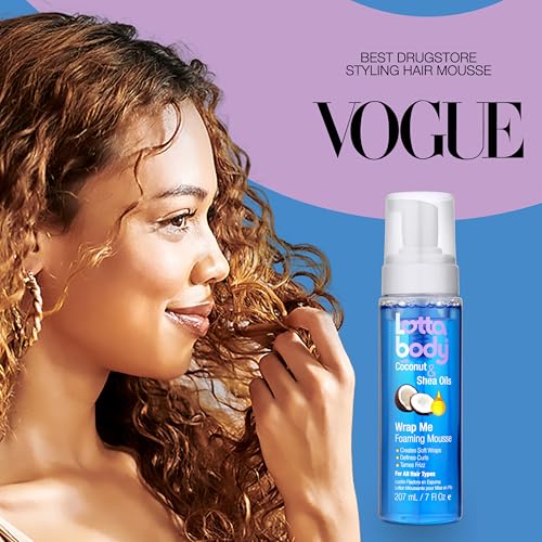 Lottabody Wrap Me Foaming Mousse with Coconut & Shea Oils, Lightweight Moisture-Rich Curl-Defining & Frizz-Control Styling Mousse for Natural Curly, Coily & Relaxed Hair, 7 oz