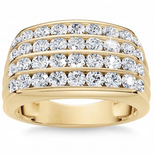 P3 POMPEII3 Pompeii Men's 2Ct Diamond Ring Gold Multi Row Wedding Anniversary Band Lab Grown - Size 10.5 (F/G,VS1-VS2)