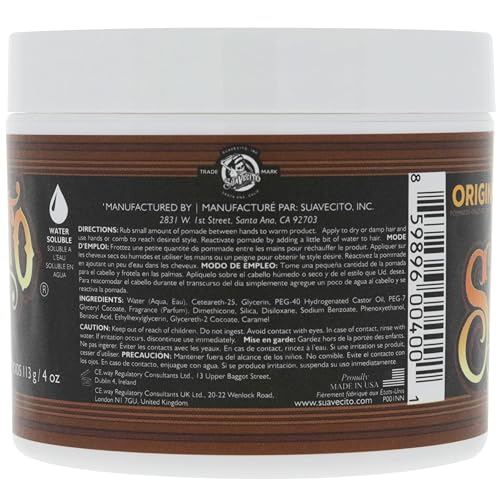 Suavecito Pomade Original Hold For Men 4 oz, 1 Pack - Medium Shine Water Based Wax Like Flake Free Hair Gel - Easy To Wash Out - All Day Hold For All Hairstyles