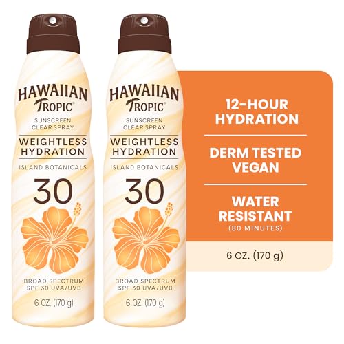 Hawaiian Tropic Weightless Hydration SPF 30 Sunscreen Spray, 6 Oz (2 Pack)