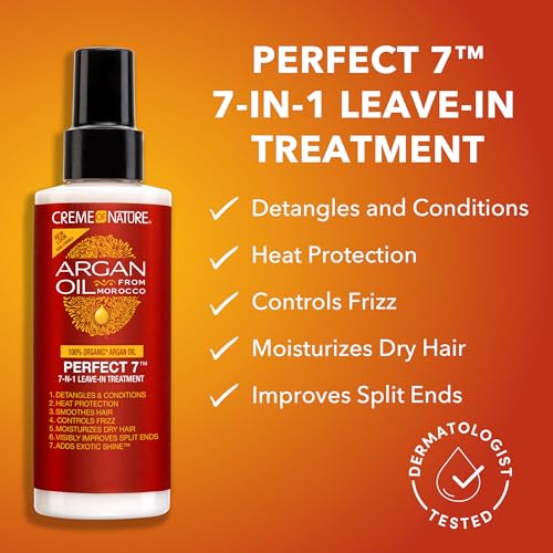 Creme of Nature Perfect 7™ Leave-In Treatment, 7-in-1 Spray For Frizz-Control, Protects From Heat and Detangles, Infused with Argan Oil, 5.1 fl oz