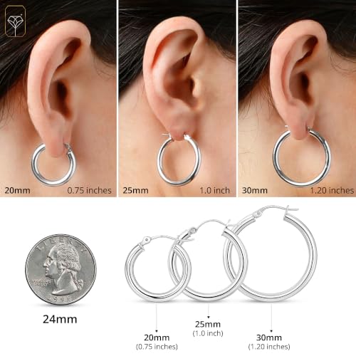 MAX + STONE Solid 10K Gold Hoop Earrings with Click Tops for Women | 1 Inch Large White Gold