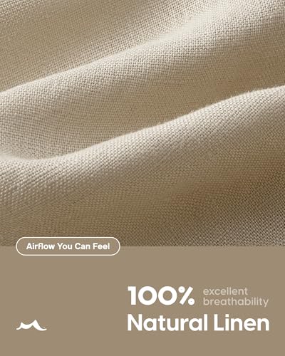 maamgic Mens 100% Linen Shorts Casual Drawstring Elastic Waist, Breathable Summer Shorts for Men Beach Vacation with Pockets Light Khaki