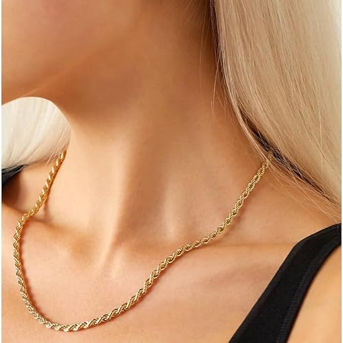 14K Solid Yellow Gold Twisted Rope Chain Necklace for Men Women 2mm18inch