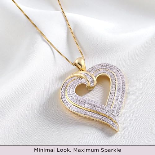 Jewelili 10K Yellow Gold Jewelry | Diamond Heart Pendant Necklace for Women