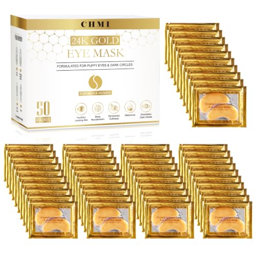 CHMI 24K Gold Under Eye Patches 50 Pairs Collagen, Dark Circles, Wrinkles